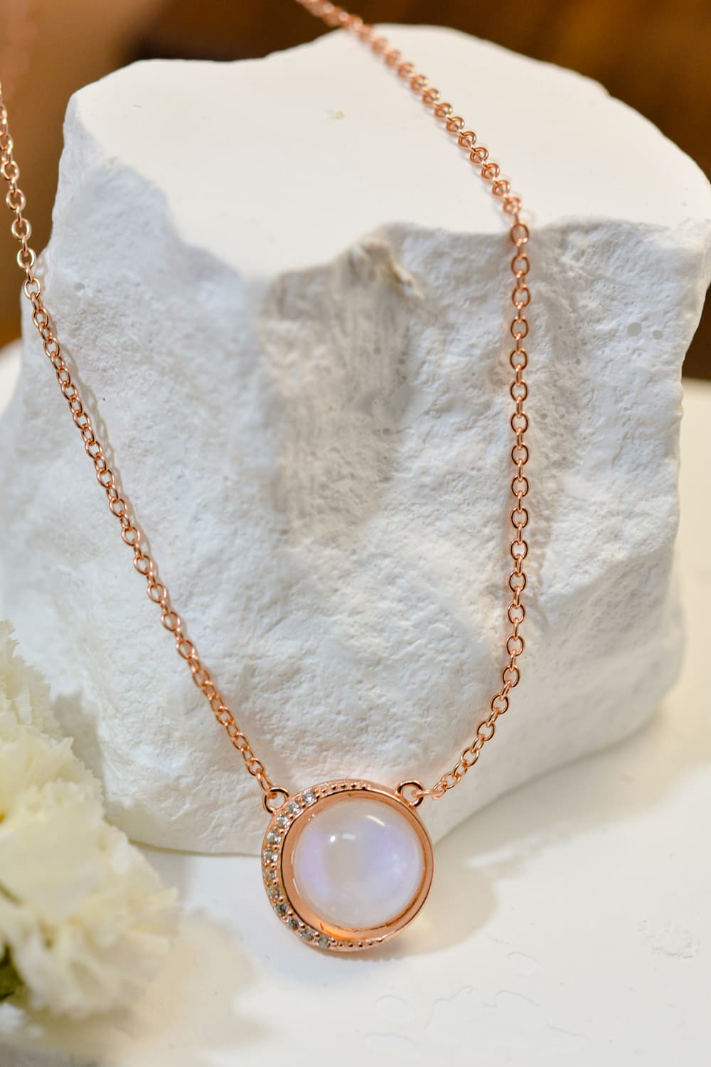 Natural Moonstone 18K Rose Gold-Plated 925 Sterling Silver Necklace - T -