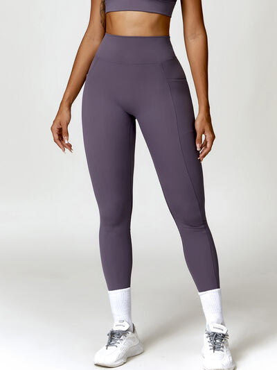 Ruched Pocketed High Waist Active Leggings - T - 4 COLORS -