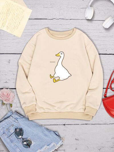 Goose Graphic Round Neck Sweatshirt - T - 4 COLORS -