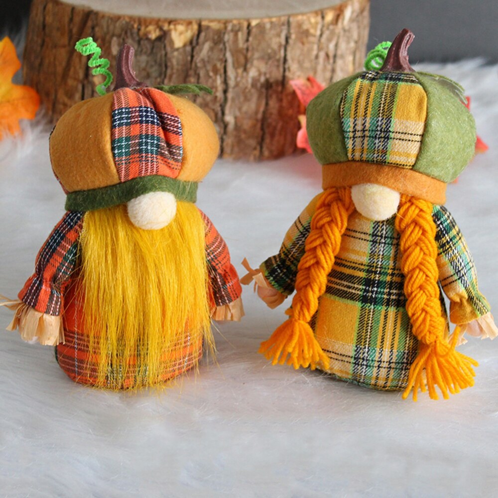 Fall Pumpkin Gnomes Handmade Fall Plush Swedish Gnomes - Ornaments Holiday Home Table Decorations Gifts - 7.87" - [14-20 DAY DELIVERY] -