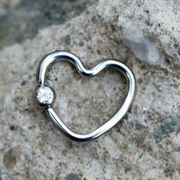 Thumbnail for Fashion Hut - 316L Stainless Steel Heart Captive Bead Ring With Clear CZ -