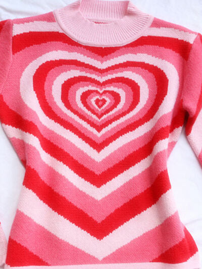 Heart Mock Neck Long Sleeve Sweater - T - 4 COLORS -