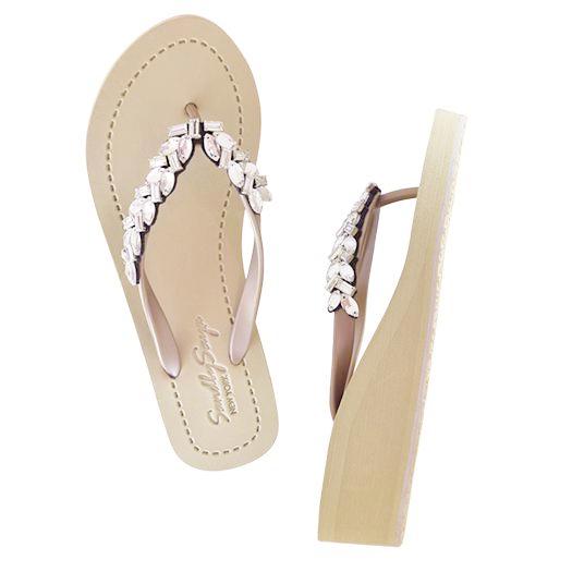 SAND BY SAYA N.Y. - Greenwich - Rhinestone Mid Wedge Flip Flops - 2 COLORS -