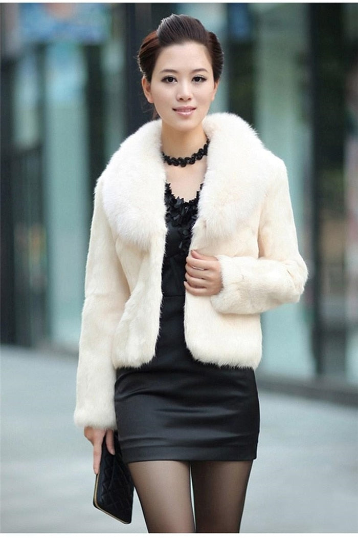 Sharon Tatem - Women Furry Short Faux Fox Fur Collar Jacket Overcoat - 7 COLORS -