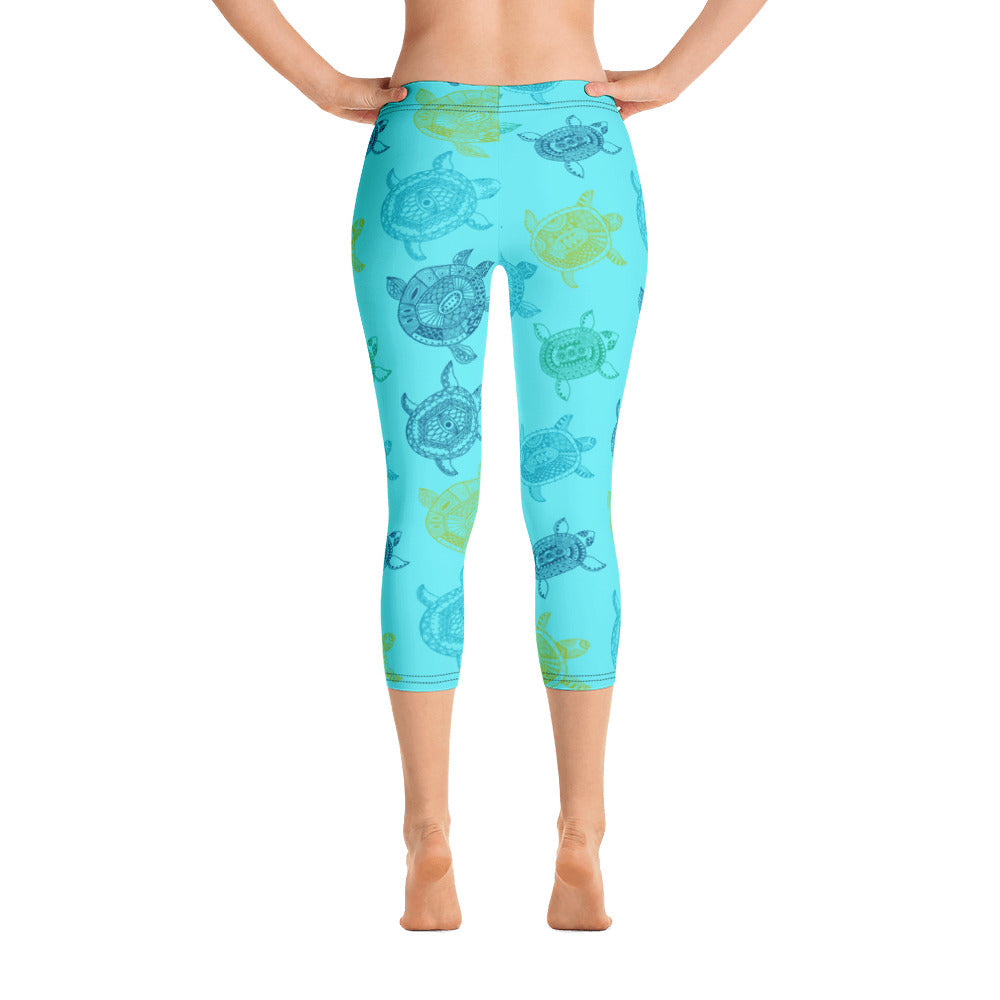 FYC - Women's All Day Comfort Light Blue Turtle Capri Leggings - 1 COLOR -