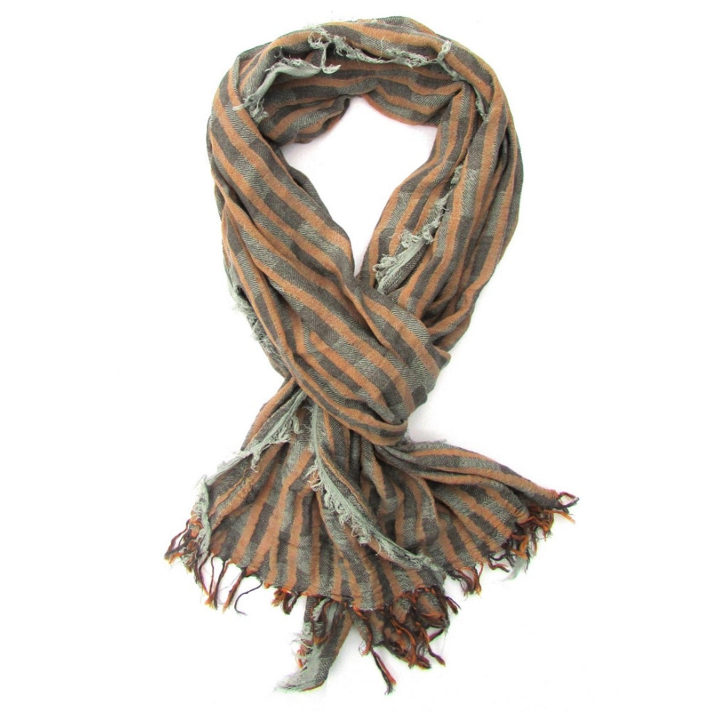 Red P[omegranate - Turkish Cotton Blend Fringed Hobo Scarf Brown/Grey - 1 COLOR -