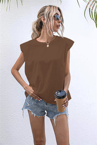 Thumbnail for Round Neck Cap Sleeve Tee - T - 6 COLORS -