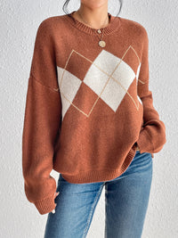 Thumbnail for Geometric Dropped Shoulder Sweater - T - 1 COLOR -