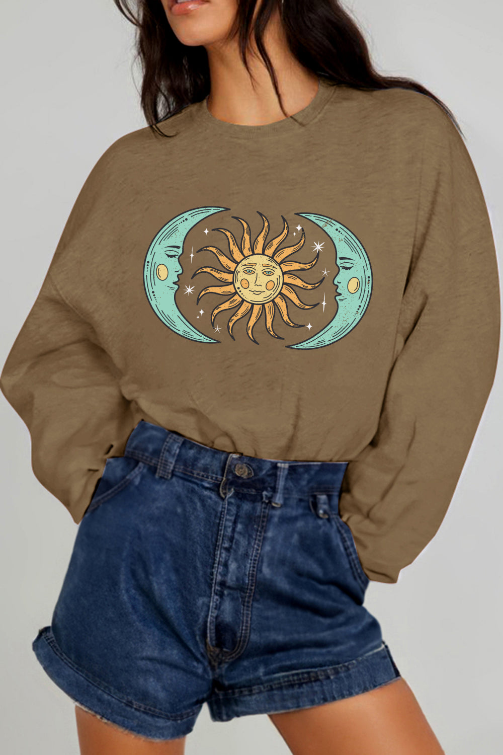 Simply Love Full Size Sun and Moon Graphic Sweatshirt - T - 1 COLOR -