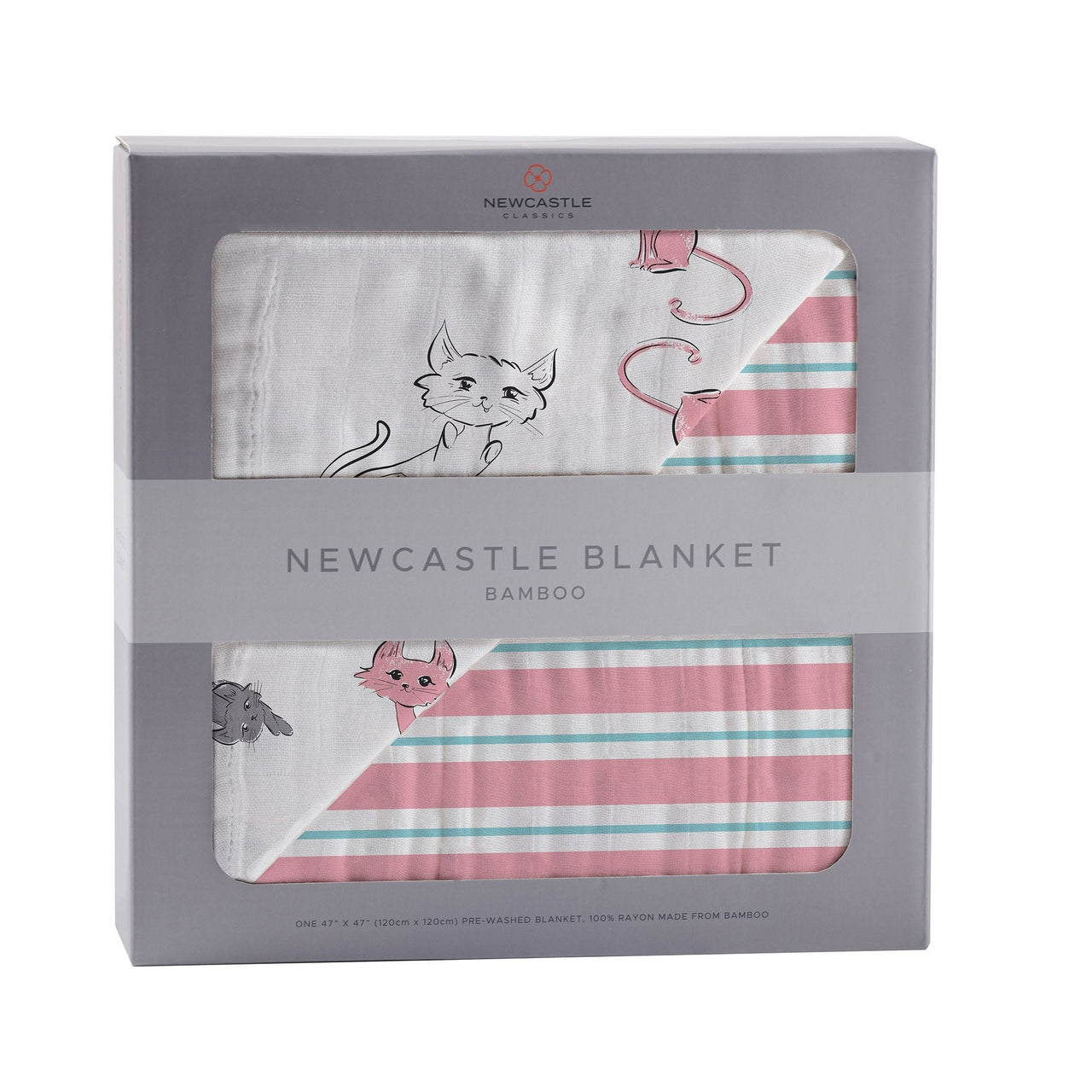 Playful Kitty and Candy Stripe Bamboo Muslin Newcastle Blanket -