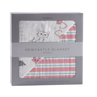 Thumbnail for Playful Kitty and Candy Stripe Bamboo Muslin Newcastle Blanket -