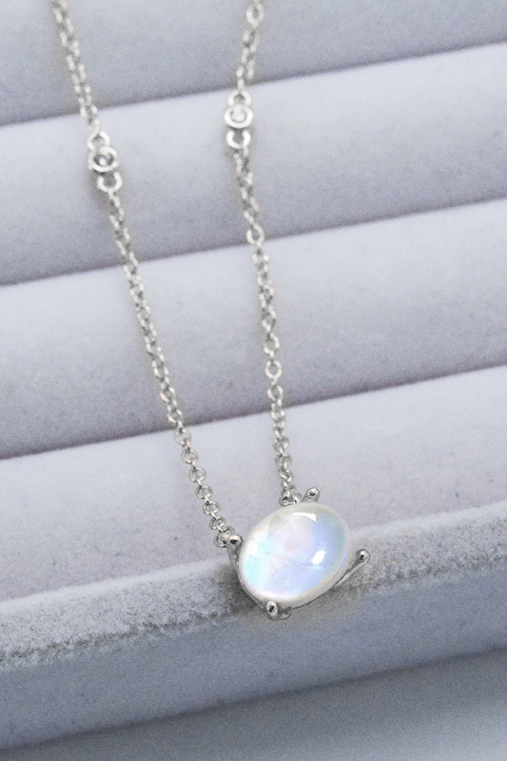 Geometric Moonstone Pendant Necklace - T - 2 FINISHES -