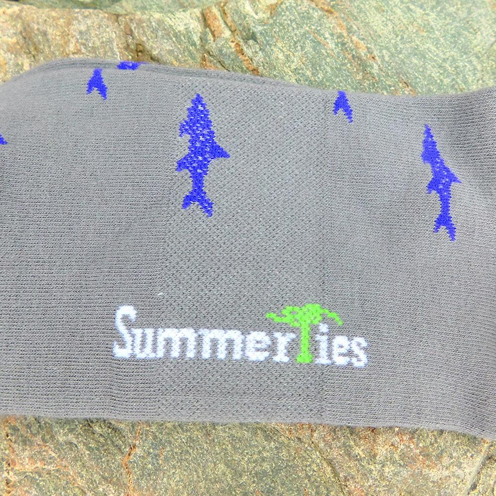 Summer Ties - Shark Socks - Men's Mid Calf - Purple on Gray - 1 COLOR -