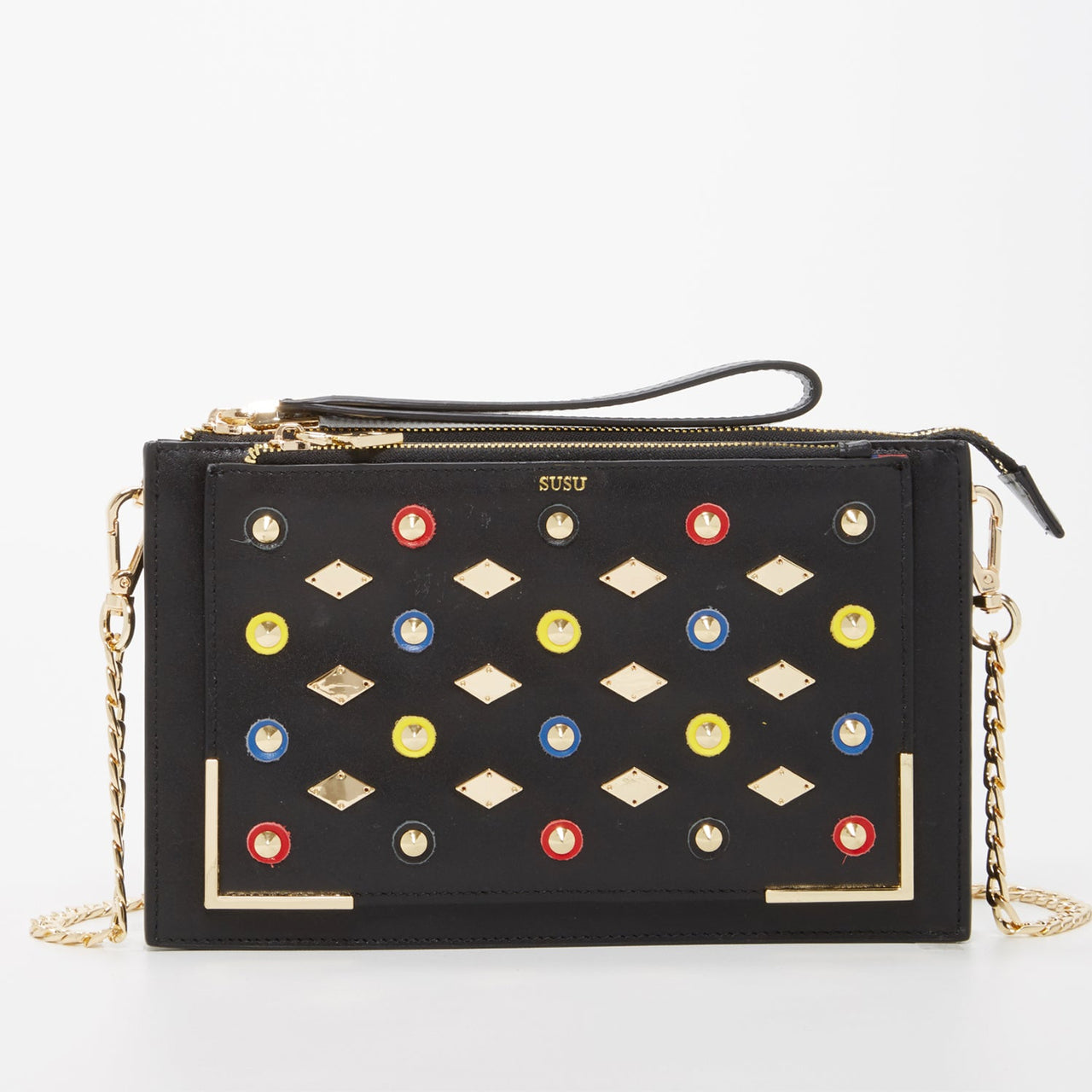 Black Studded Crossbody Clutch -