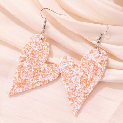 Faux Leather Iron Hook Sequin Heart Earrings - T - 1 COLOR -