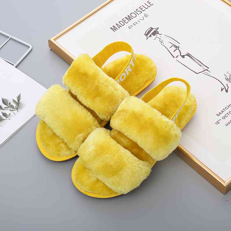 Faux Fur Open Toe Slippers - T - 10 COLORS/PATTERNS -