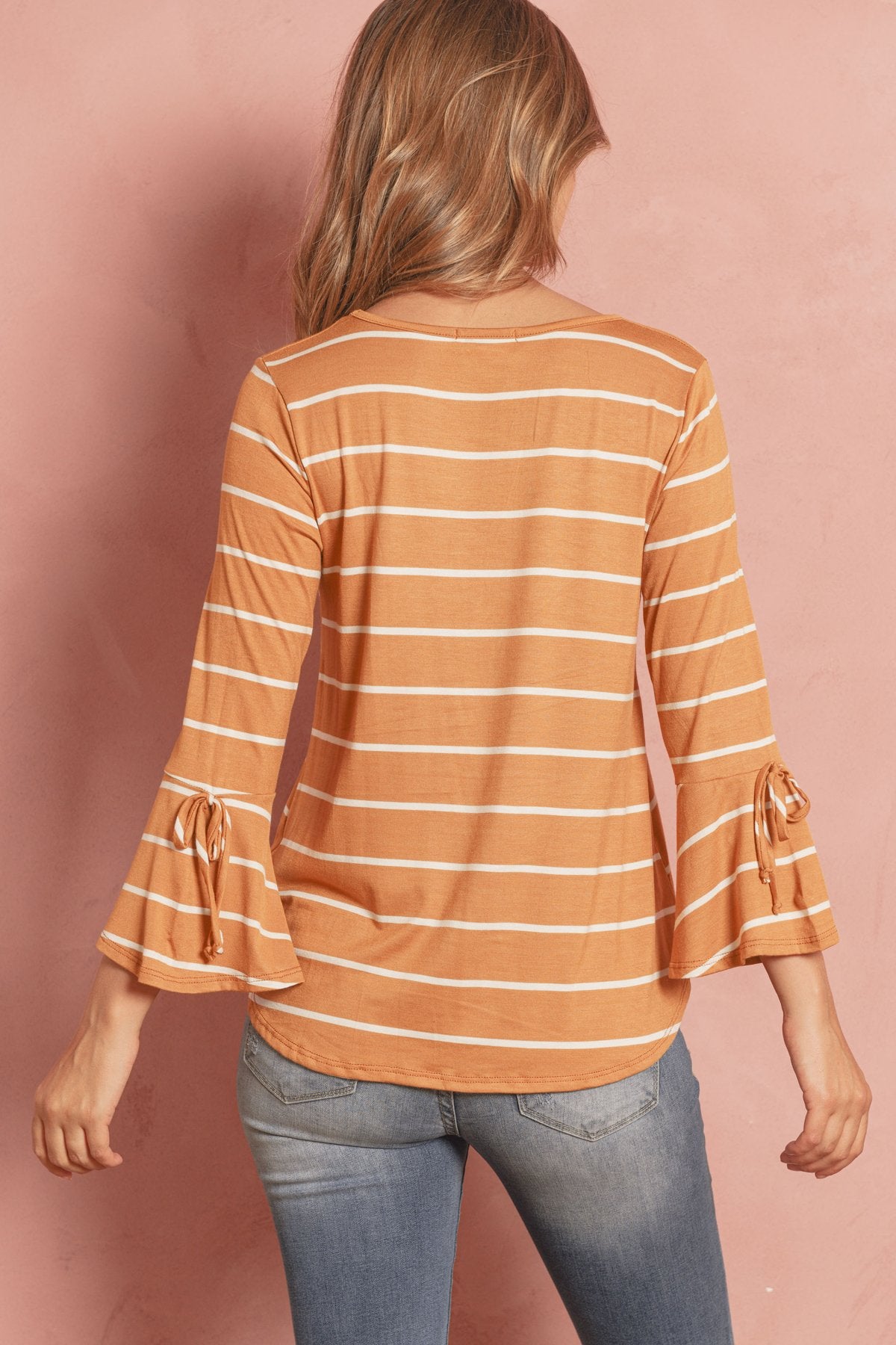 Riah Fashion - Stripe Flutter Sleeve Tie Top - 3 COLORS -