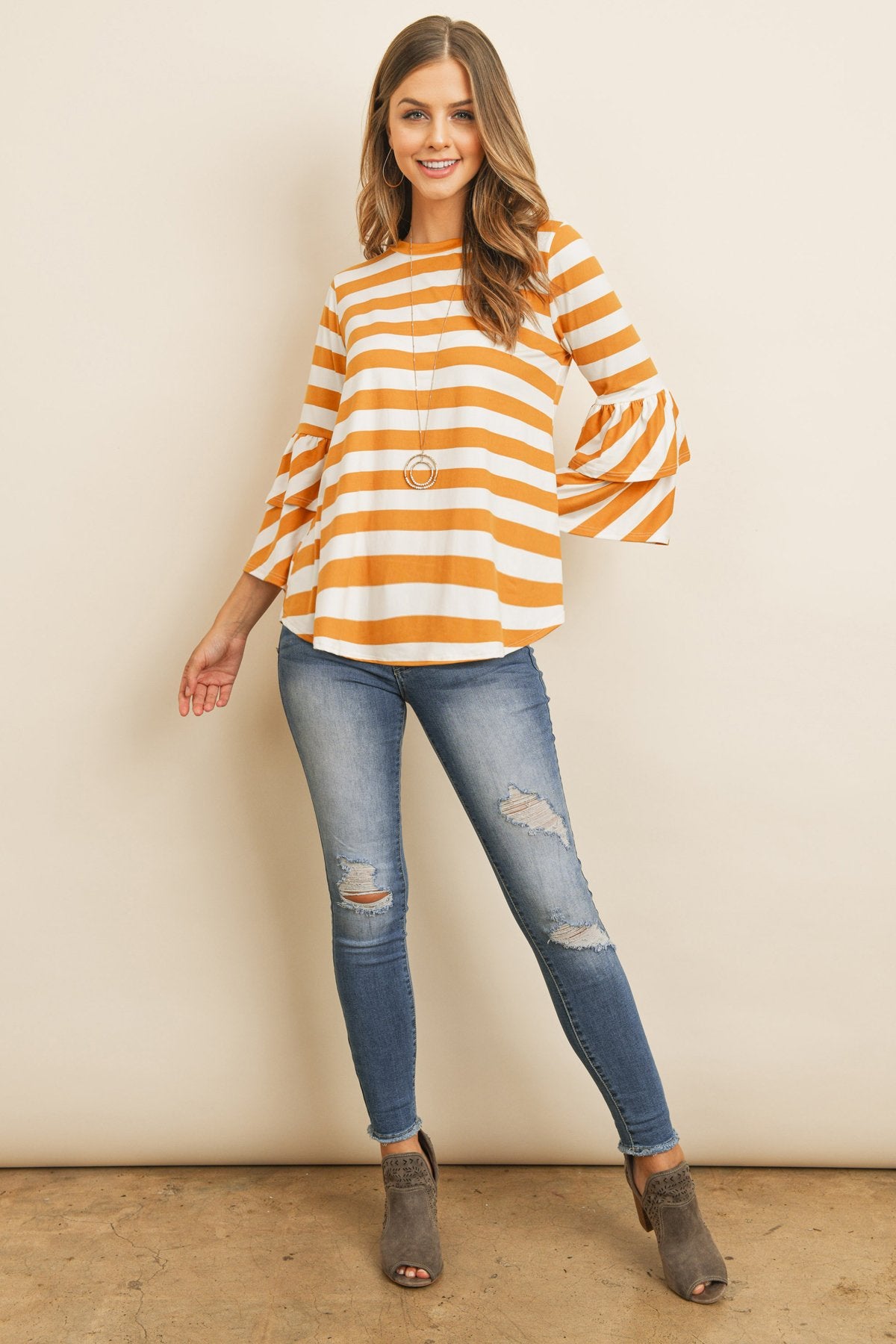 Riah Fashion - Double Ruffle Long Sleeve Top - 5 COLORS -