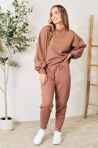 Thumbnail for Zenana Lantern Sleeve Sweatshirt and Drawstring Sweatpants Set - 2 PCS. - T - 1 COLOR -