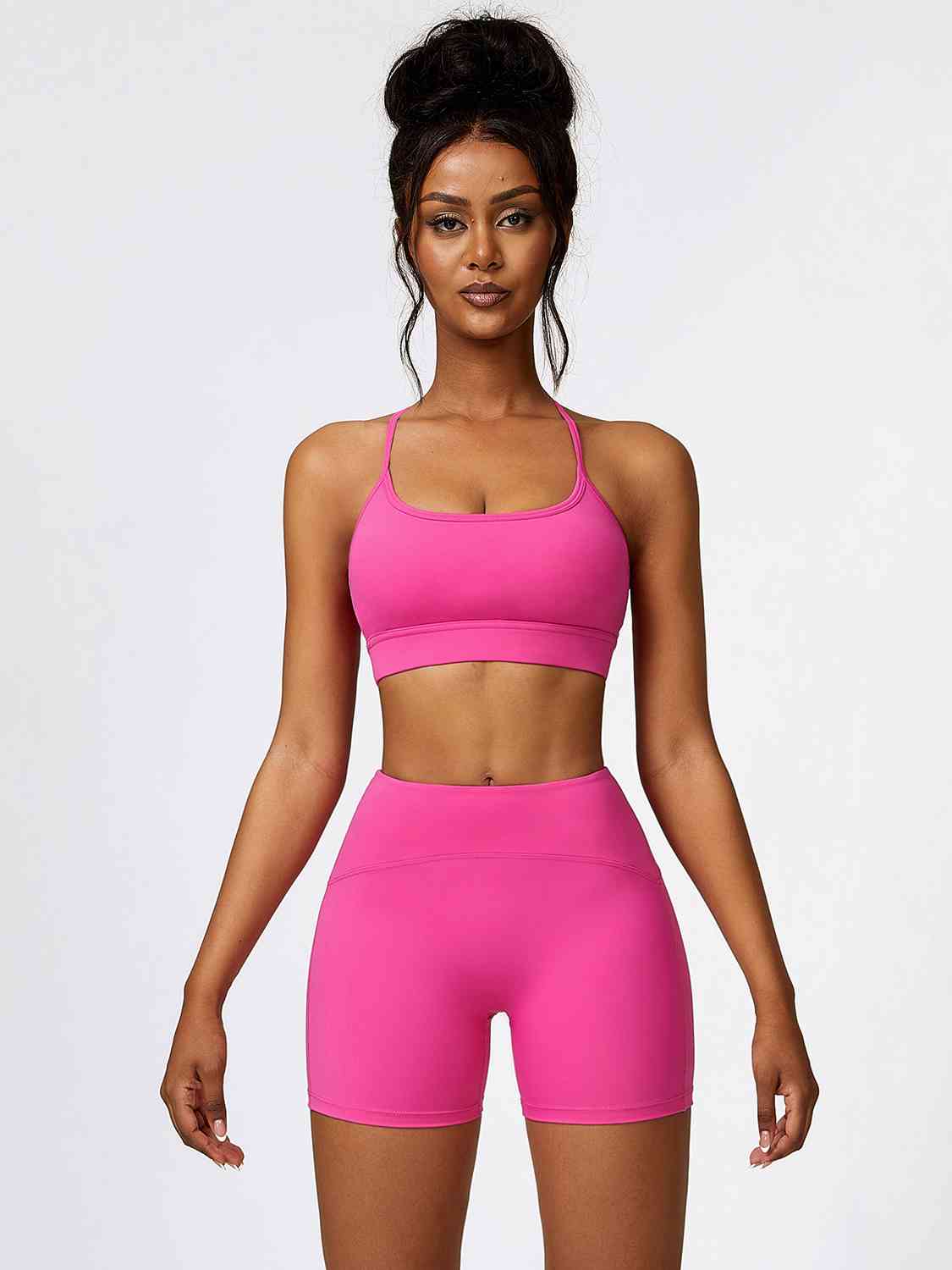 Sport Bra and Wide Waistband Shorts Set - 2 PCS. - T - 5 COLORS -