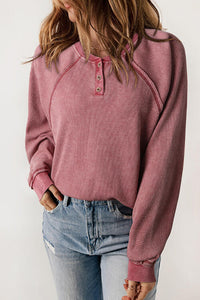 Thumbnail for Half Button Round Neck Long Sleeve Sweatshirt - T - 2 COLORS -