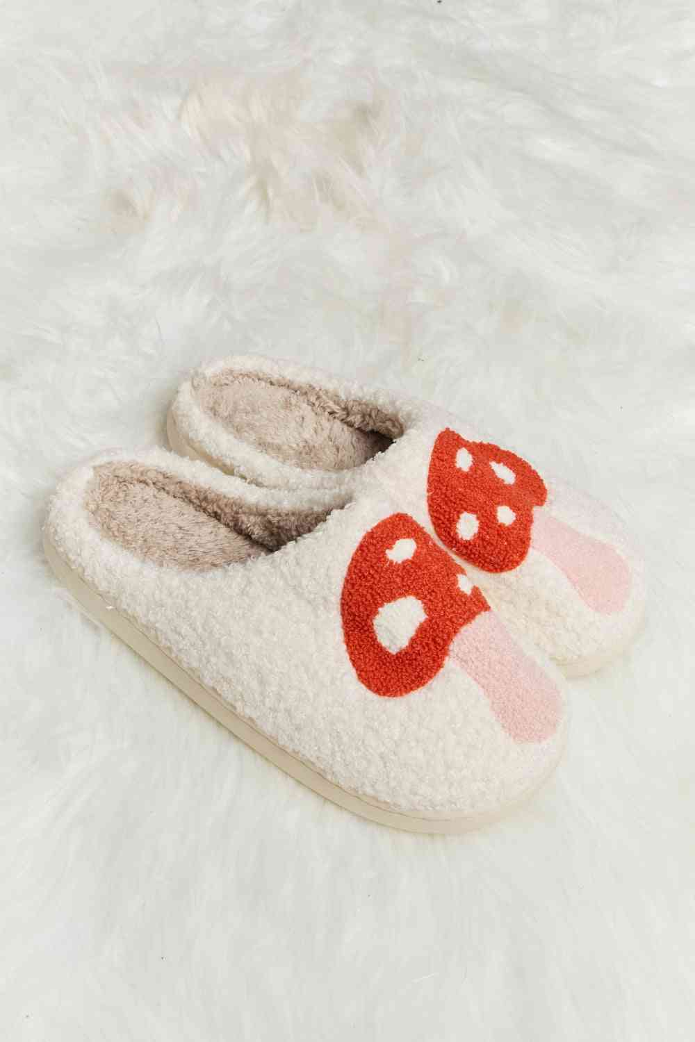 Melody Mushroom Print Plush Slide Slippers - T - 1 COLOR -