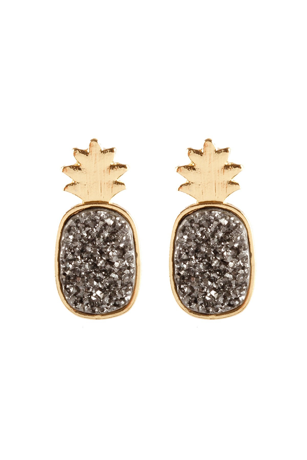 Metal Druzy Pineapple Post Earrings - 5 COLORS -