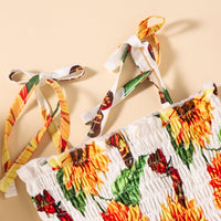 Thumbnail for Sunflower Print Smocked Tie Shoulder Dress with Headband - 2 PCS. - T - 1 PATTERN -