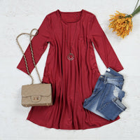 Thumbnail for Riah Fashion - Premium 3/4 Sleeve Swing Pocket Tunic Dress - 6 COLORS -