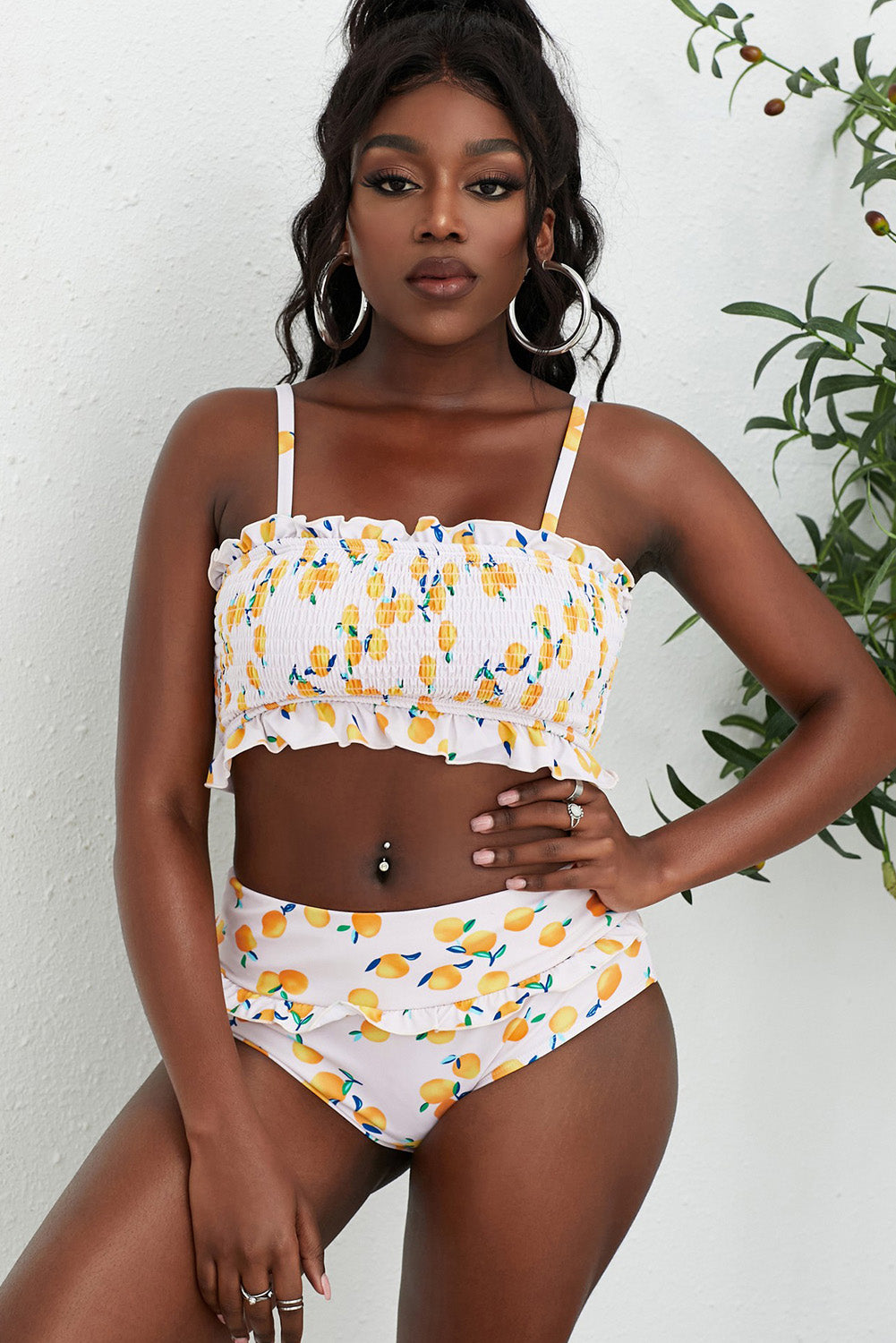 Fruit Print Frilled Bikini Set - 2 PCS. - T - 2 PATTERNS -