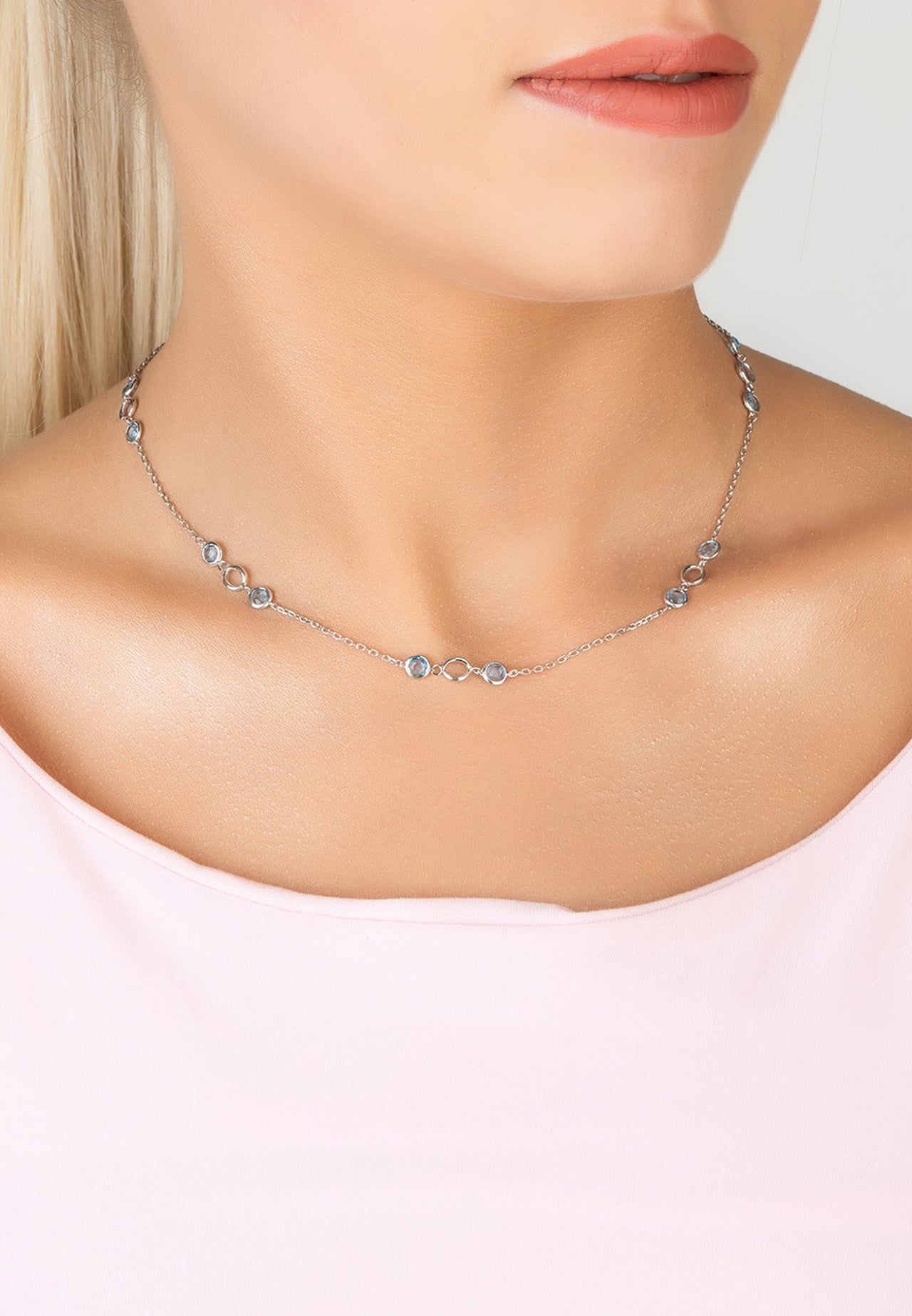 LATELITA - Milan Link Gemstone Necklace Silver Blue Topaz -