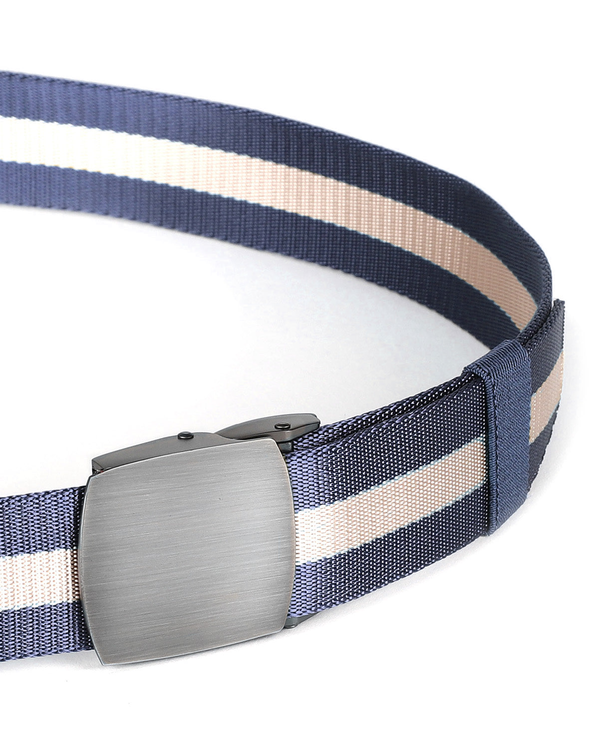 Mens One Size Adjustable Strap Stripe Nylon Web Belt With Metal Buckle - 6 COLORS -