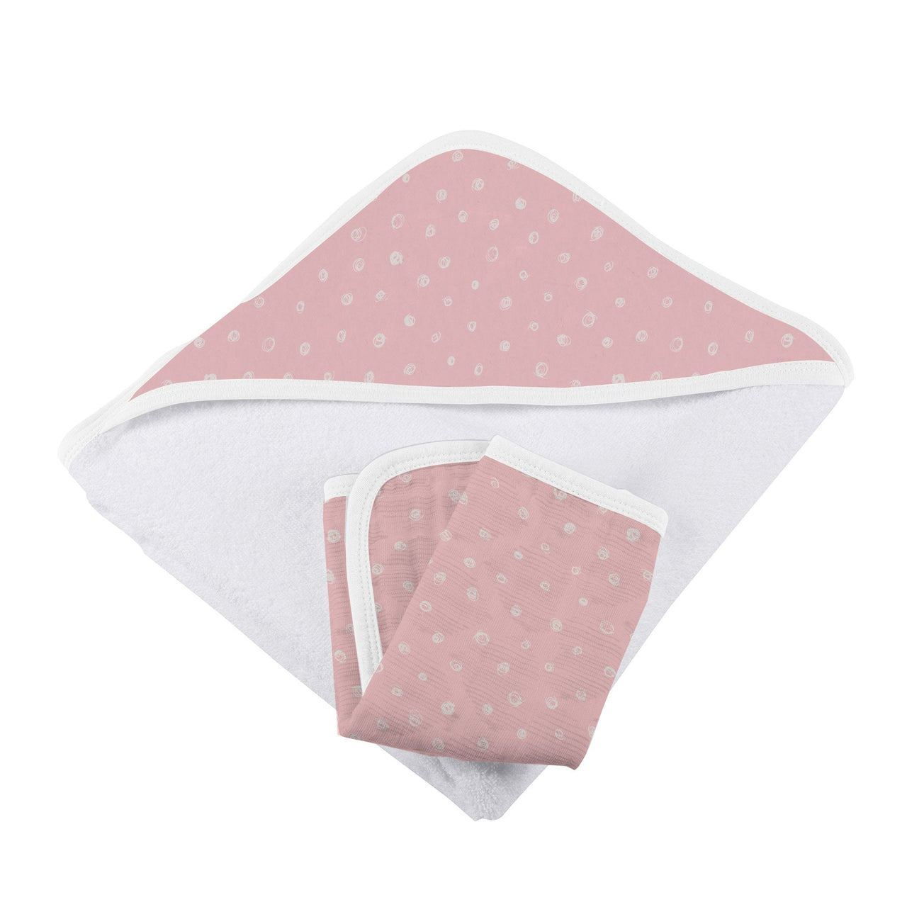 Newcastle - Pink Pearl Polka Dot Hooded Towel and Washcloth Set -