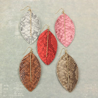 Thumbnail for Leather Feather Snakeskin Fish Hook Bar Earrings - 5 COLORS -