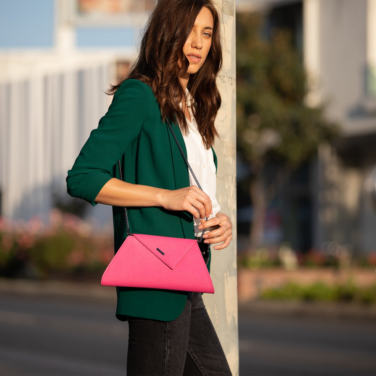 Angelica Hot Pink Leather Clutch Bag -