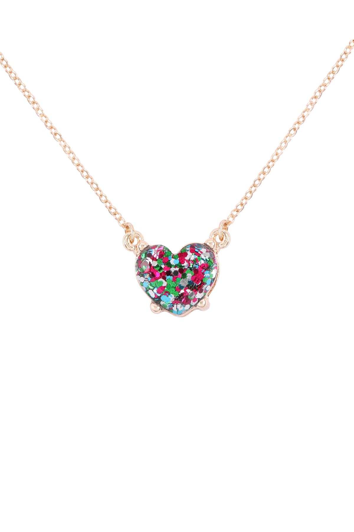 Heart Glitter Epoxy Necklace - 9 COLORS -