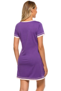 Thumbnail for Contrast Trim Short Sleeve Lounge Dress - T - 11 COLORS -