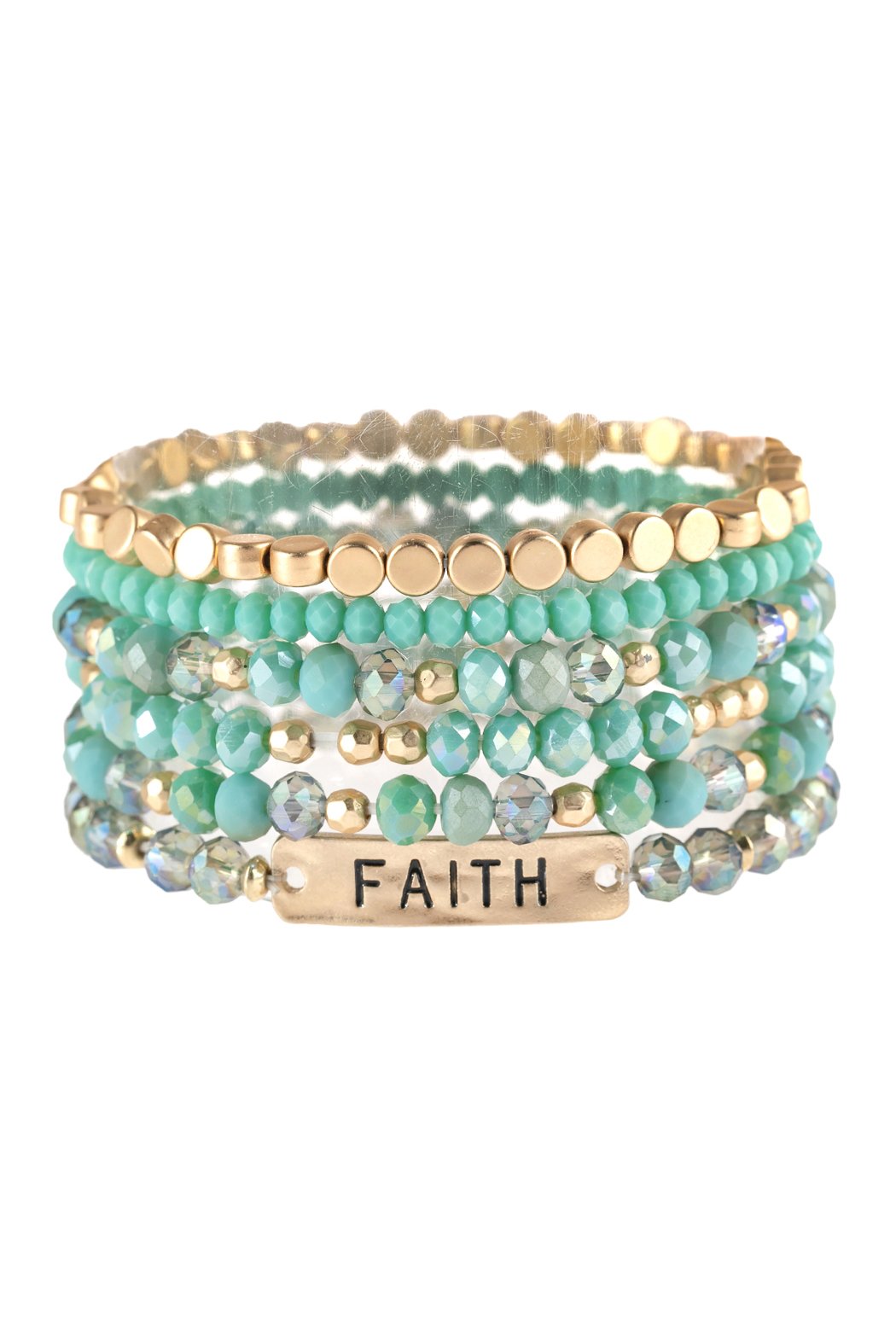 "Faith" Charm Mixed Beads Bracelet - 5 COLORS -