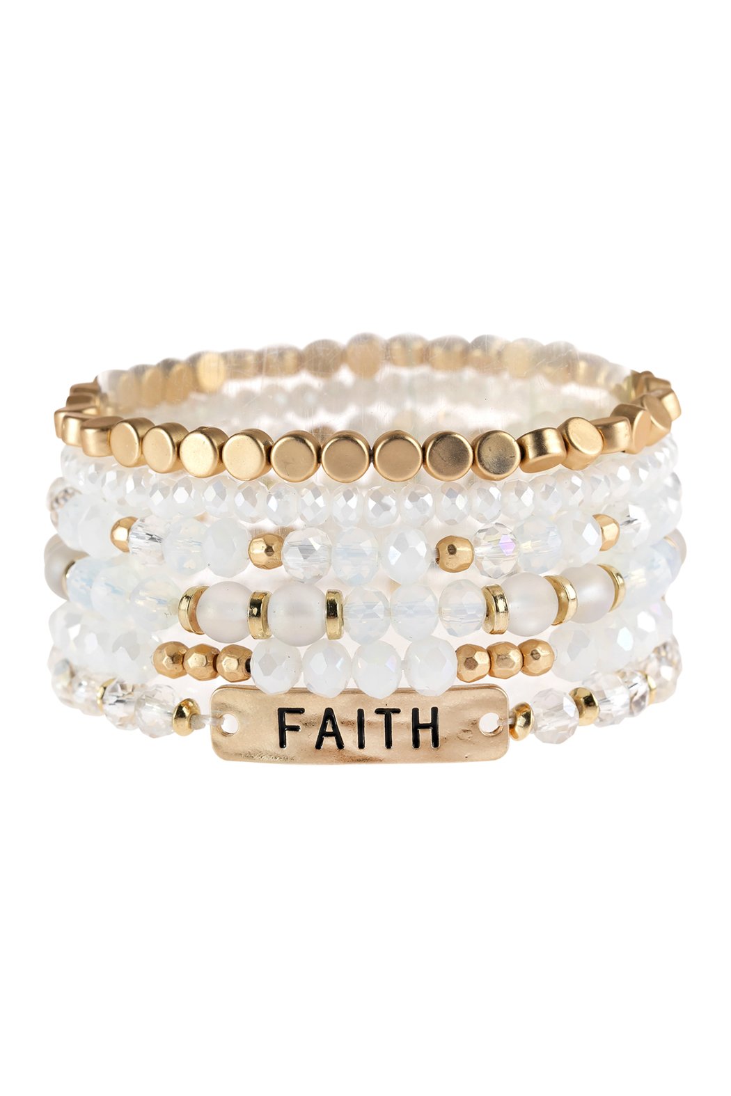 "Faith" Charm Mixed Beads Bracelet - 5 COLORS -