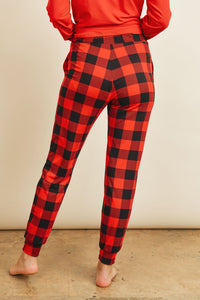 Thumbnail for Riah Fashion - Solid Top and Plaid Joggers Set With Self Tie - 2 PCS. - 1 COLOR -