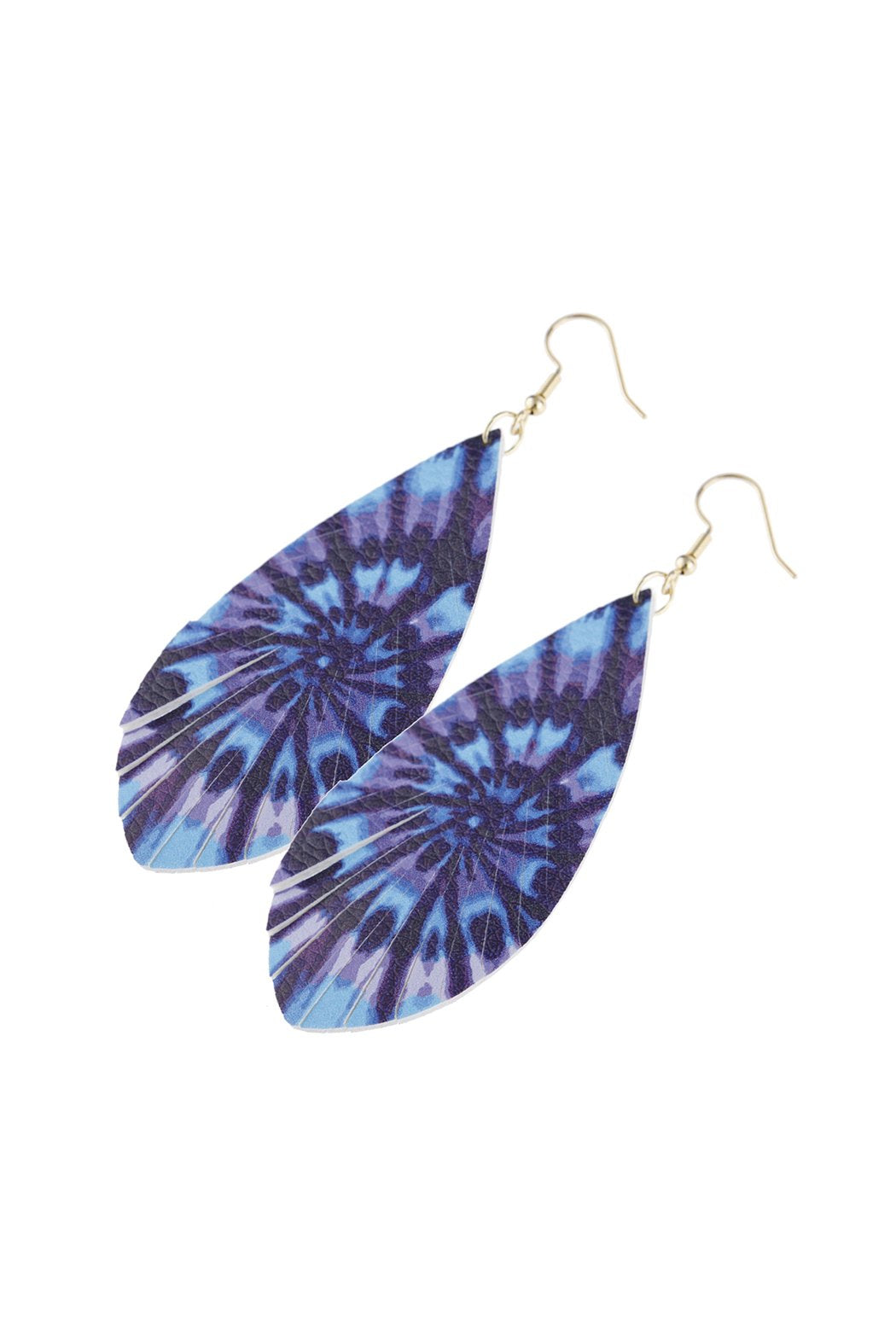 Spiral Abstract Navy Printed Leather Tassel Hook Earrings -