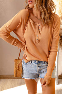 Thumbnail for Threaded Pear - Camila Waffle Knit Henley Top - 1 COLOR -