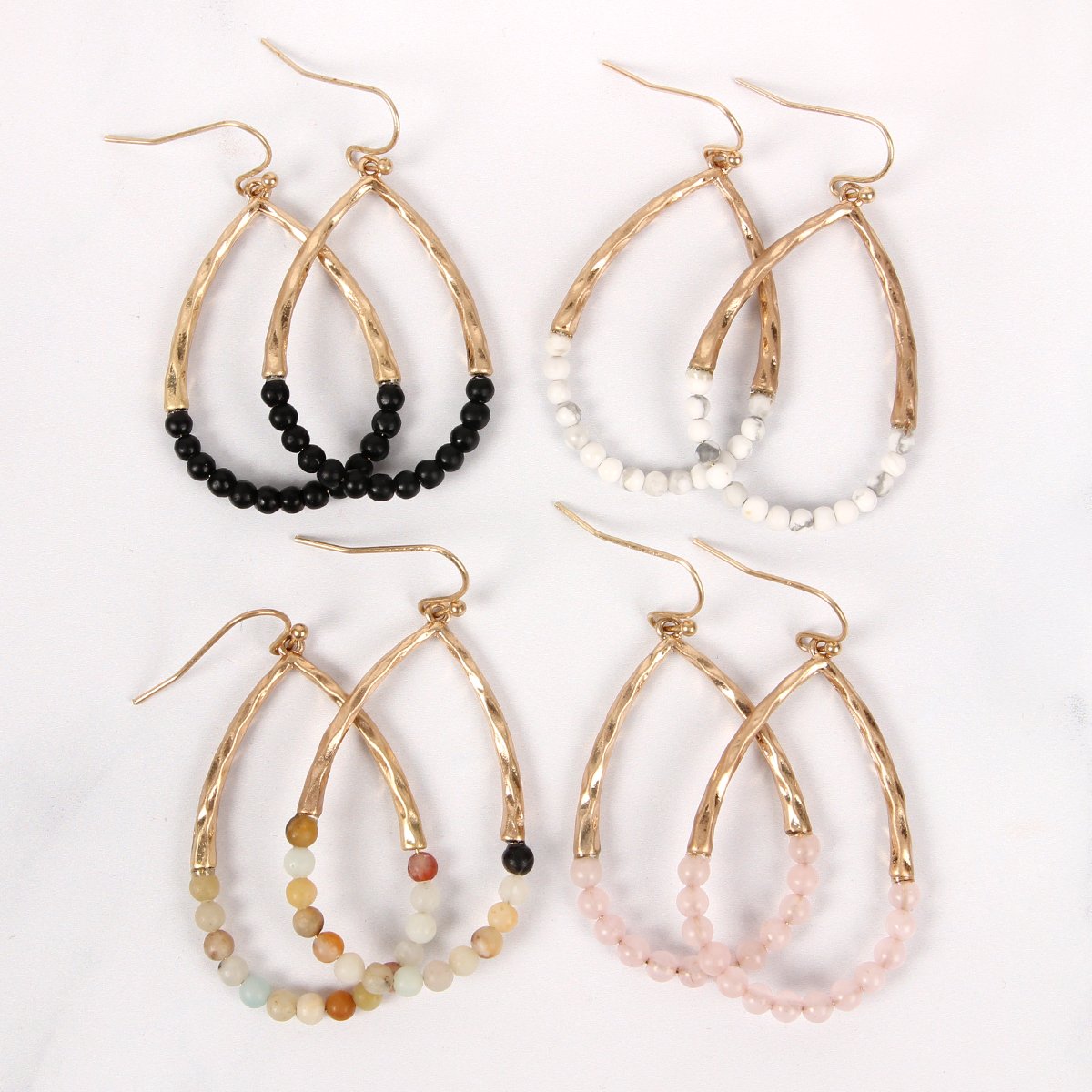 Riah Fashion - Semi Precious Pear Shape Earrings - 9 COLORS -