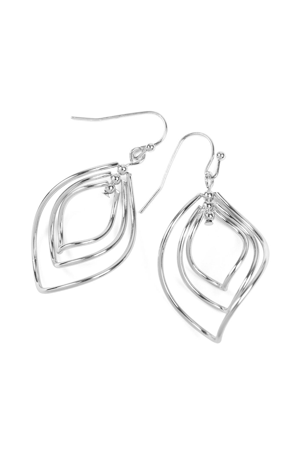 Wire Hammered Marquise Hook Earrings - 3 FINISHES -