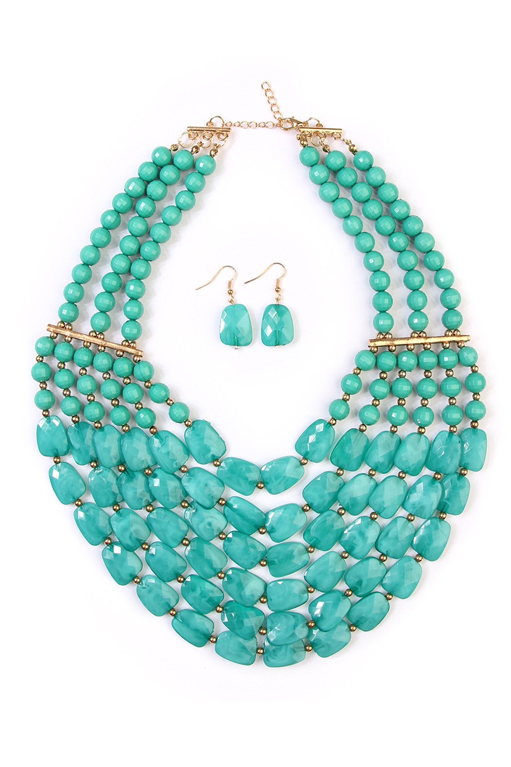 Riah Fashion - Beaded Statement Necklace & Matching Earring Set - 9 COLORS -