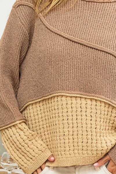 BiBi Texture Detail Contrast Drop Shoulder Sweater - T - 1 COLOR -