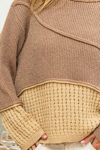 Thumbnail for BiBi Texture Detail Contrast Drop Shoulder Sweater - T - 1 COLOR -