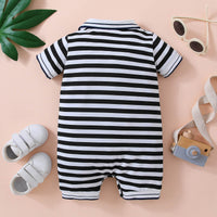 Thumbnail for Embroidered Collared Neck Short Sleeve Romper - T - 1 SOLID, 1 STRIPE -