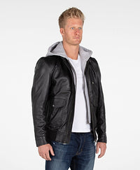 Thumbnail for Fadcloset - Men's Lambskin Hooded Leather Bomber Jacket - 1 COLOR -