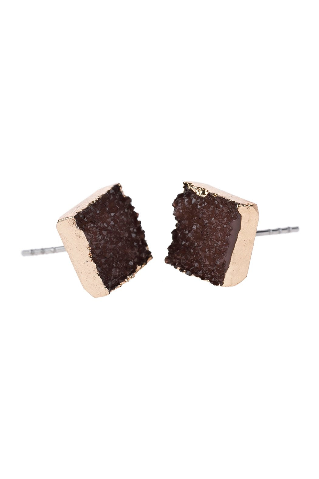 Square Druzy Stone Stud Earrings - 12 COLORS -